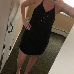 Black tie up mini dress